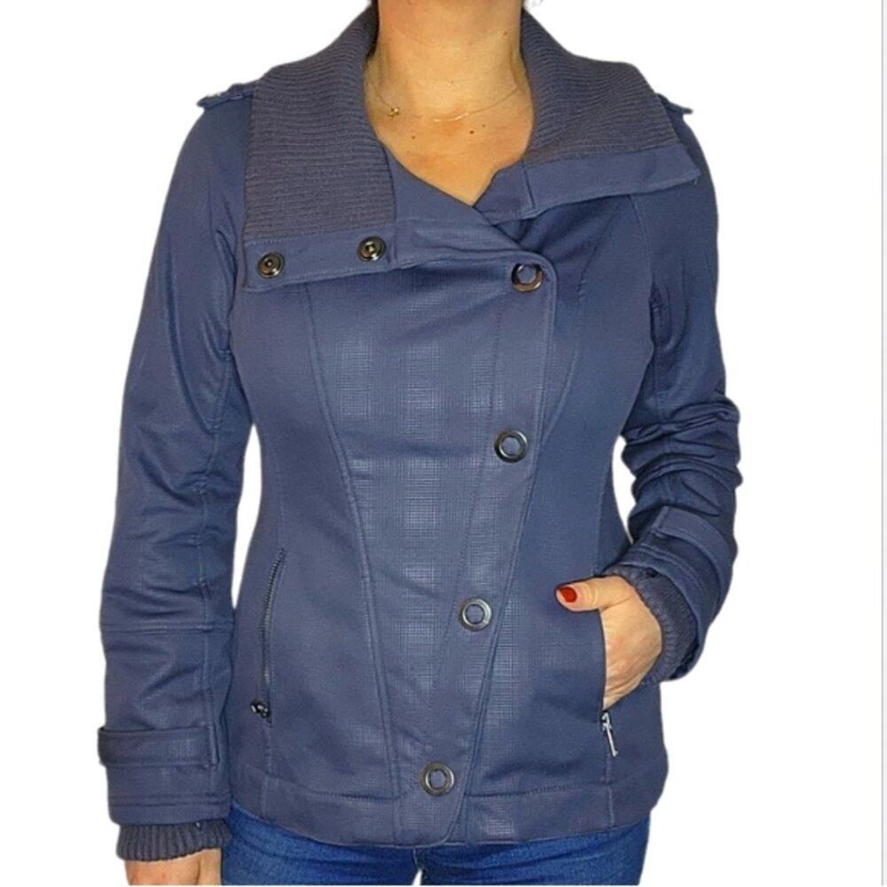 Zella Women's Asymmetrical Button Up Fleece Lined Soft Shell Moto Jacket Size S